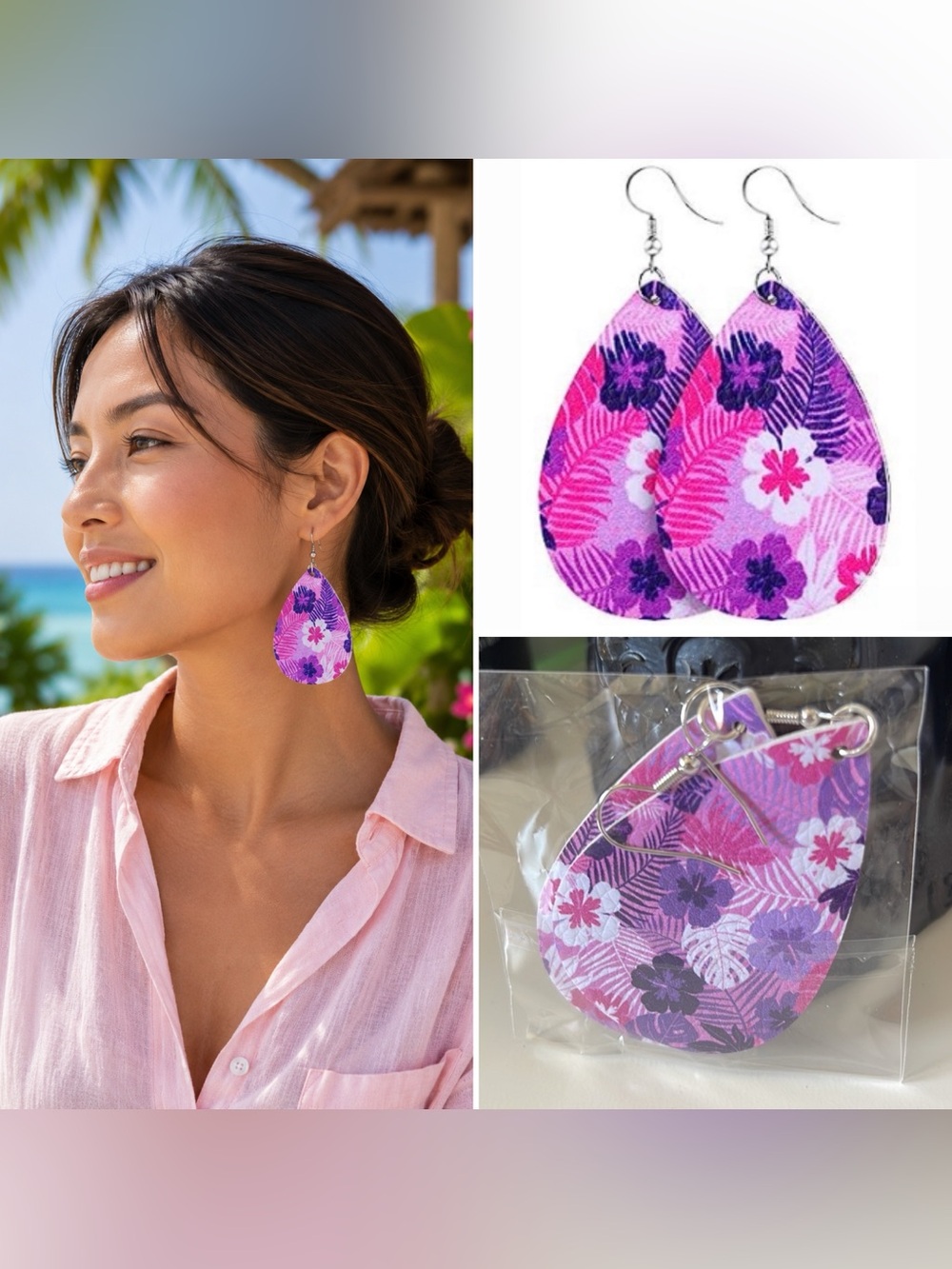 3/$15 Floral Tropical Faux Leather Vegan Leather Earrings Spring Summer Earrings